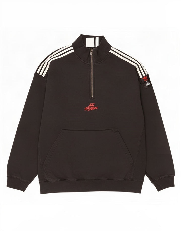 Hanorac pentru bărbați Adidas, cu fermoar și gât, Jumper mare, negru, bumbac