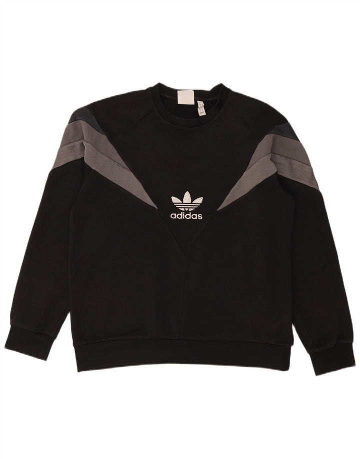 Hanorac grafic pentru bărbați Adidas Pulover mare, negru, poliester color bloc