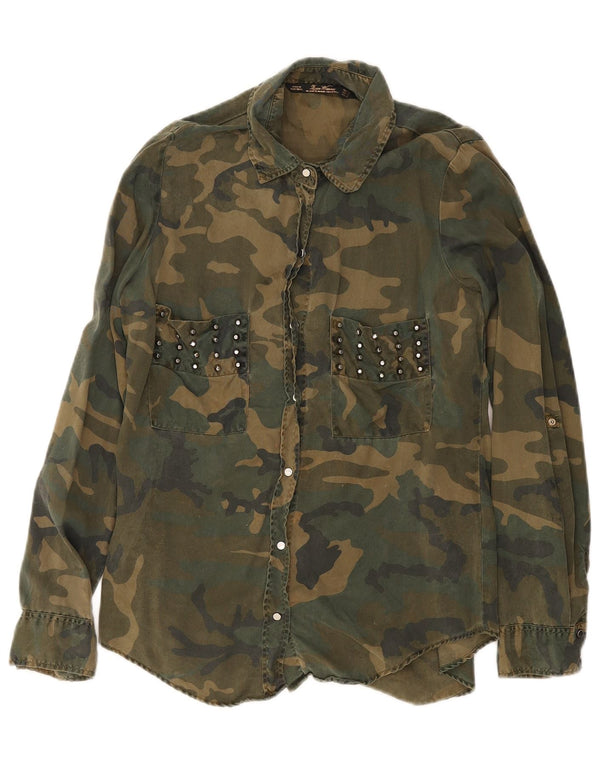 Cămașă militară din blugi Zara pentru femei UK 14 Camuflaj verde mare