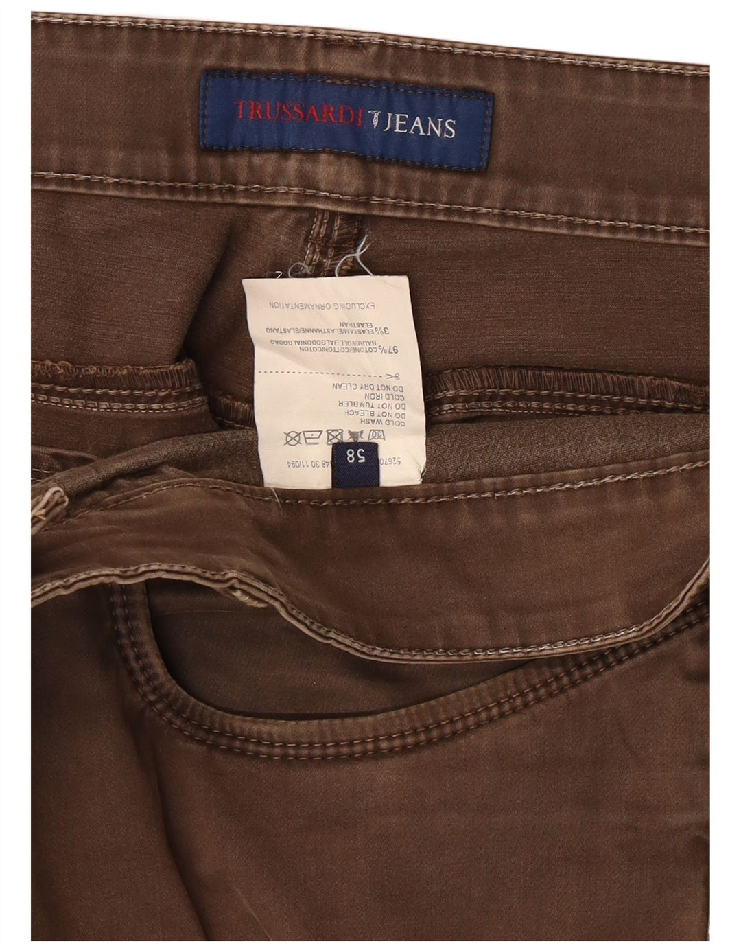TRUSSARDI Pantaloni casual drepti pentru bărbați IT 58 3XL W40 L36 maro bumbac