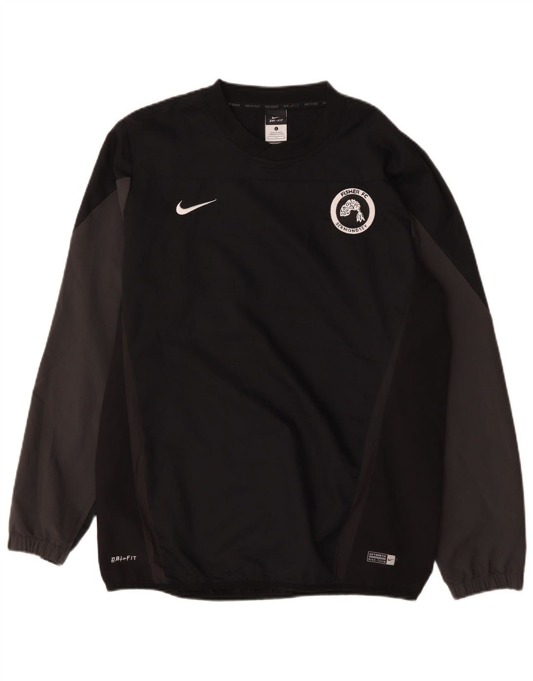 Top grafic Nike Dri Fit pentru bărbați cu mânecă lungă, mare, negru, poliester color bloc