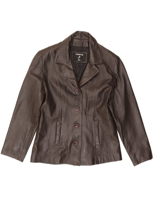 Fionte Womens 4 Button Leather Blazer Jacket UK 16 Large Brown Leather