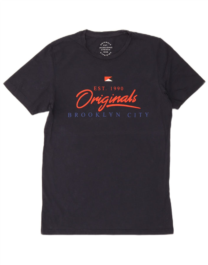 Tricou grafic Jack & Jones pentru bărbați Top mediu din bumbac bleumarin