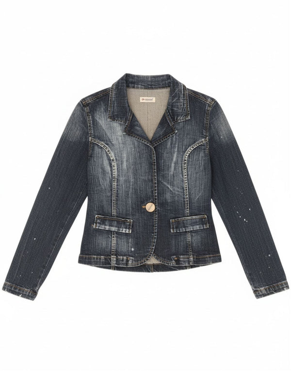 Jachetă pentru femei Vitamina din blugi cu 1 nasture UK 14 Bumbac albastru mediu