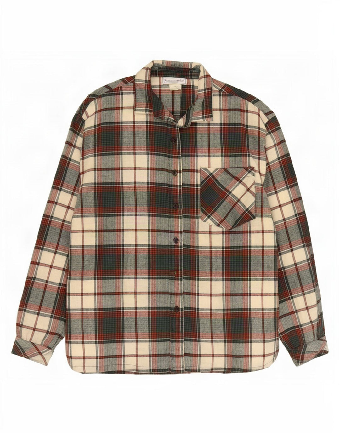 Cămașă de flanel vintage pentru femei UK 14, bumbac cu carouri verde mediu