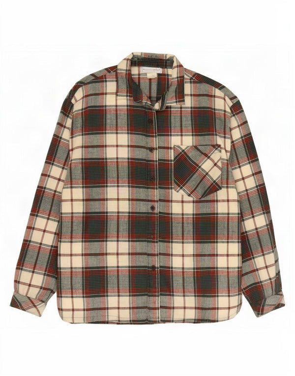 Cămașă de flanel vintage pentru femei UK 14, bumbac cu carouri verde mediu