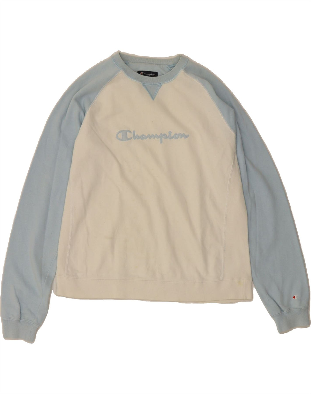 CHAMPION Womens Sweatshirt Jumper UK 16 Large Off White Colourblock Vintage Champion and Second-Hand Champion from Messina Hembry 