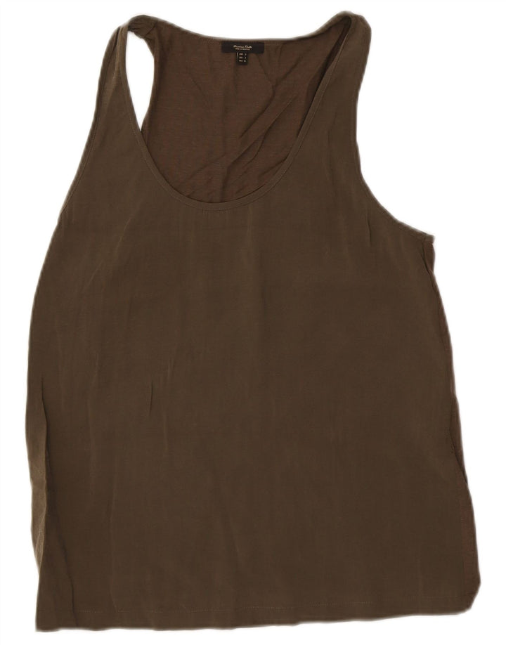 Massimo Dutti Femei Vest Top UK 10 Small Kaki Bumbac