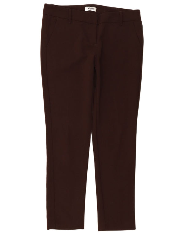 Pantaloni chino slim pentru femei Moschino UK 12 Medium L32 L29 Maro Poliester