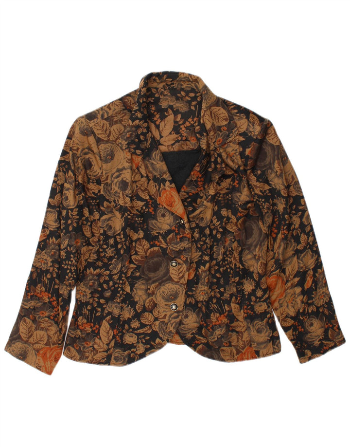 Jachetă vintage pentru femei cu 3 nasturi, UK 38, maro mediu, floral