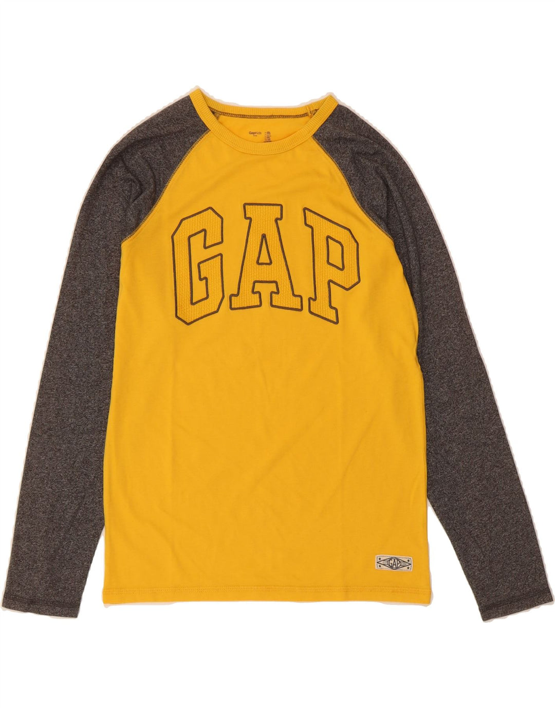 GAP Boys Graphic Top Long Sleeve 12-13 Years Yellow Colourblock Vintage Gap and Second-Hand Gap from Messina Hembry 