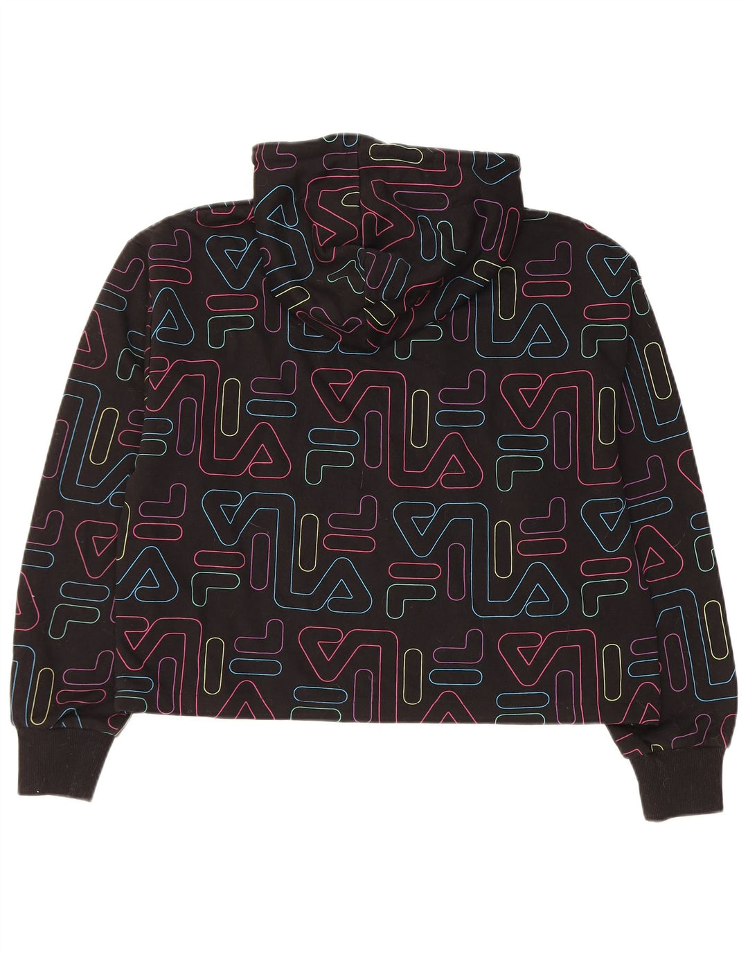 Pulover FILA pentru femei Crop Graphic Hoodie UK 14 Medium Black Bumbac