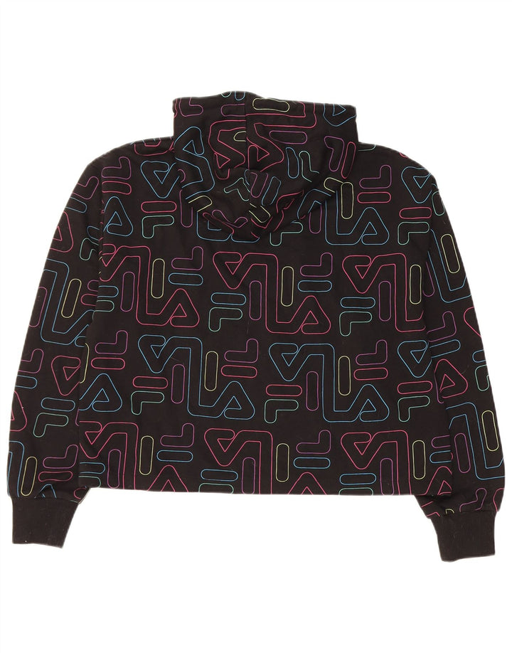 Pulover FILA pentru femei Crop Graphic Hoodie UK 14 Medium Black Bumbac