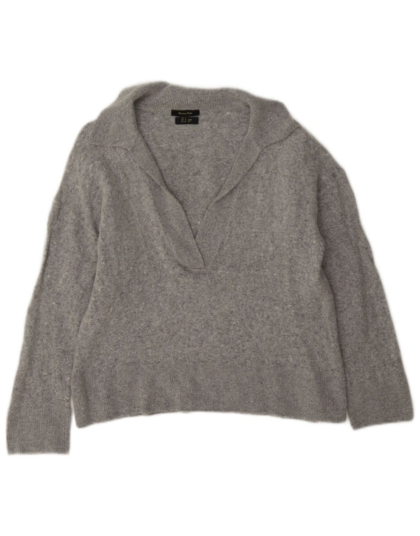 Massimo Dutti Pulover crop pentru femei cu gât polo, UK 10, mic, gri, viscoză