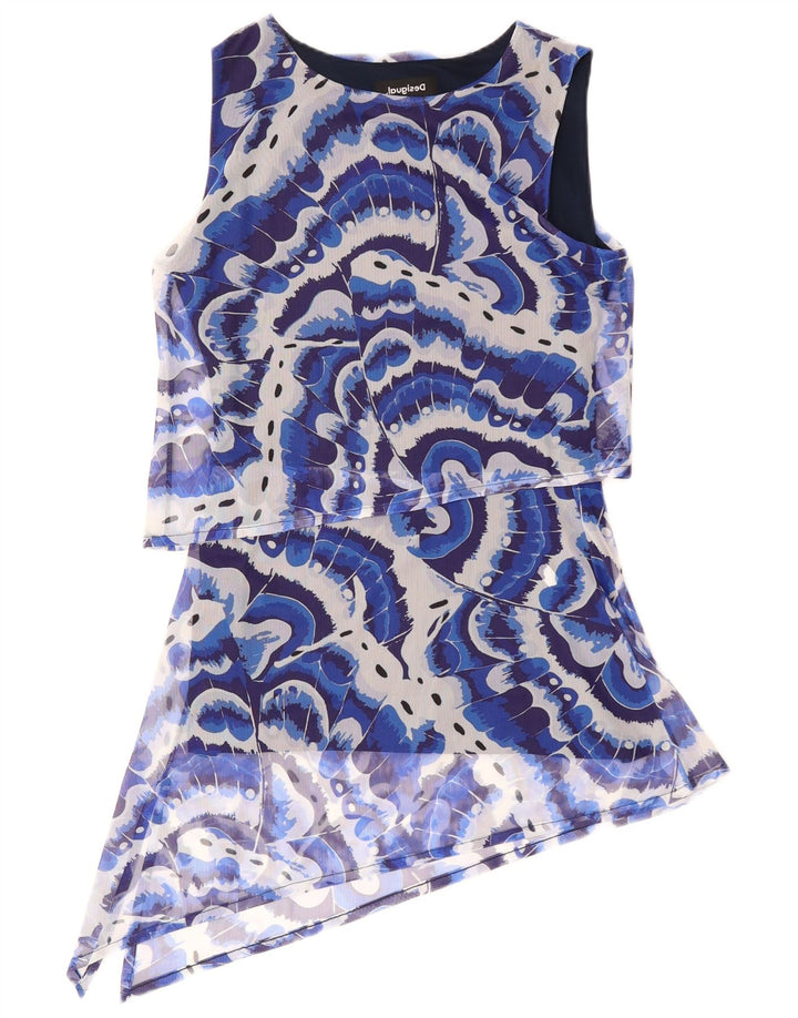 DESIGUAL Rochie asimetrică cu model abstract pentru femei UK 10 Small Blue