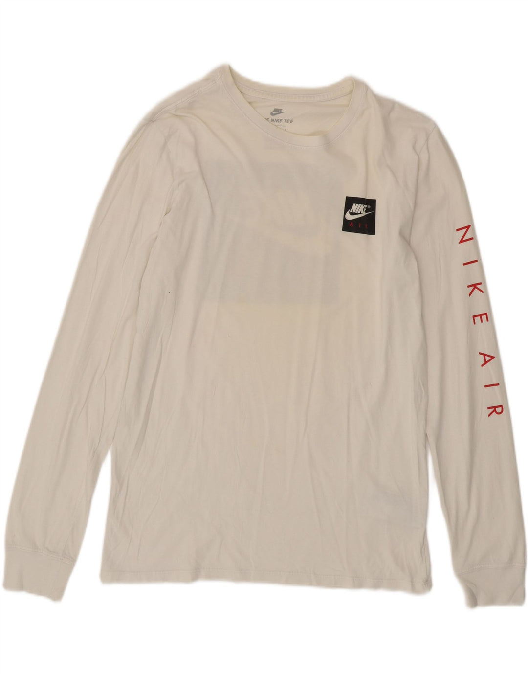 NIKE Womens Athletic Cut Graphic Top Long Sleeve UK 12 Medium White Cotton