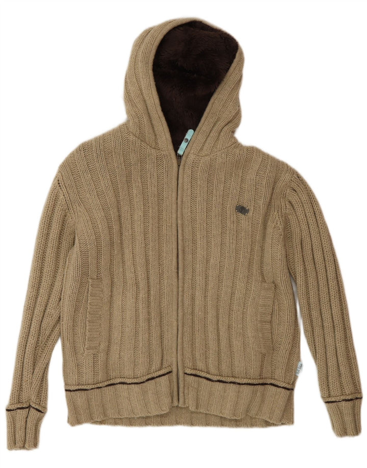 Pulover cardigan cu glugă pentru femei Fat Face UK 14 Medium Beige Lambswool