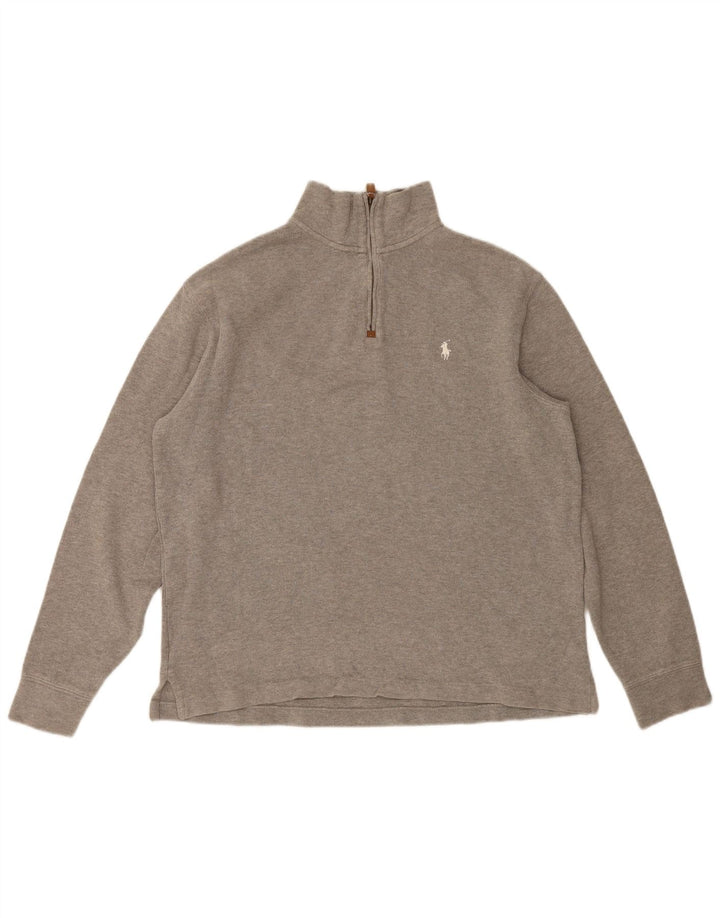 Polo Ralph Lauren Top cu mânecă lungă pentru bărbați, cu fermoar, din bumbac gri mediu
