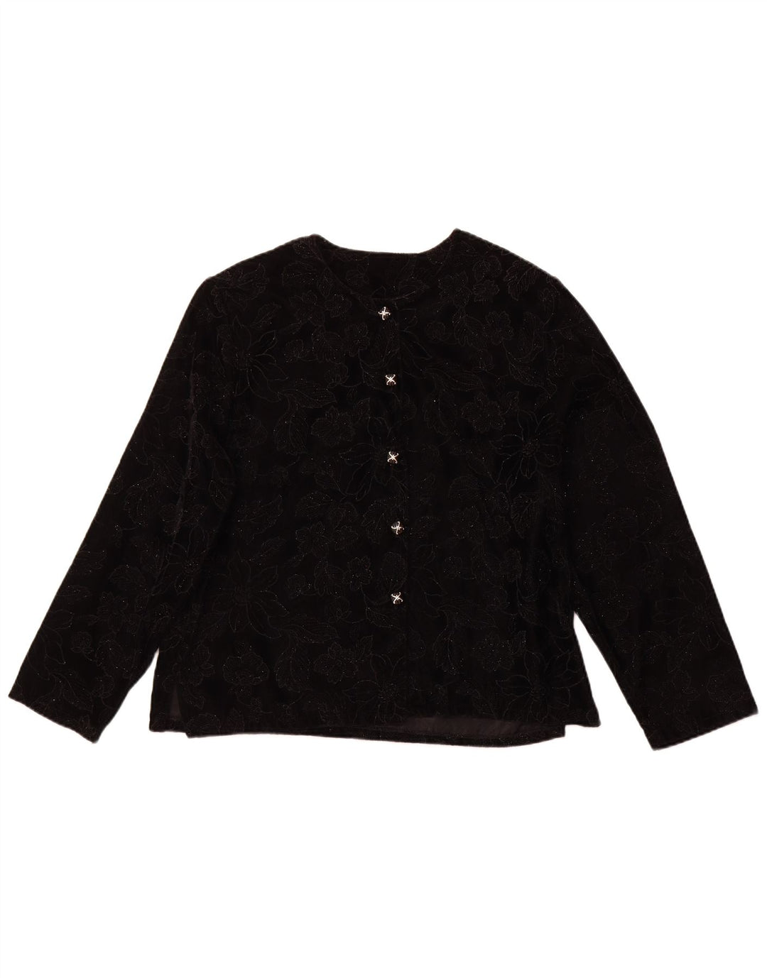 VINTAGE Bluză cu mânecă lungă pentru femei UK 16 Large Black Floral