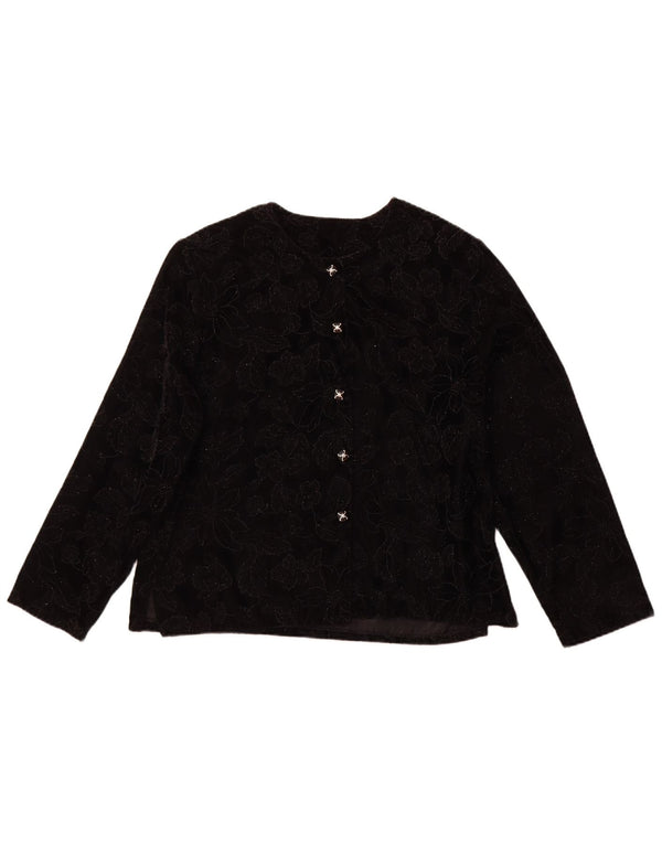 VINTAGE Bluză cu mânecă lungă pentru femei UK 16 Large Black Floral