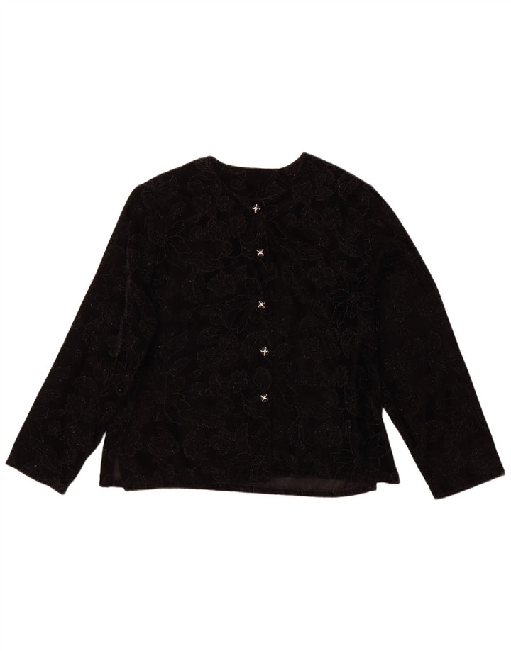 VINTAGE Bluză cu mânecă lungă pentru femei UK 16 Large Black Floral