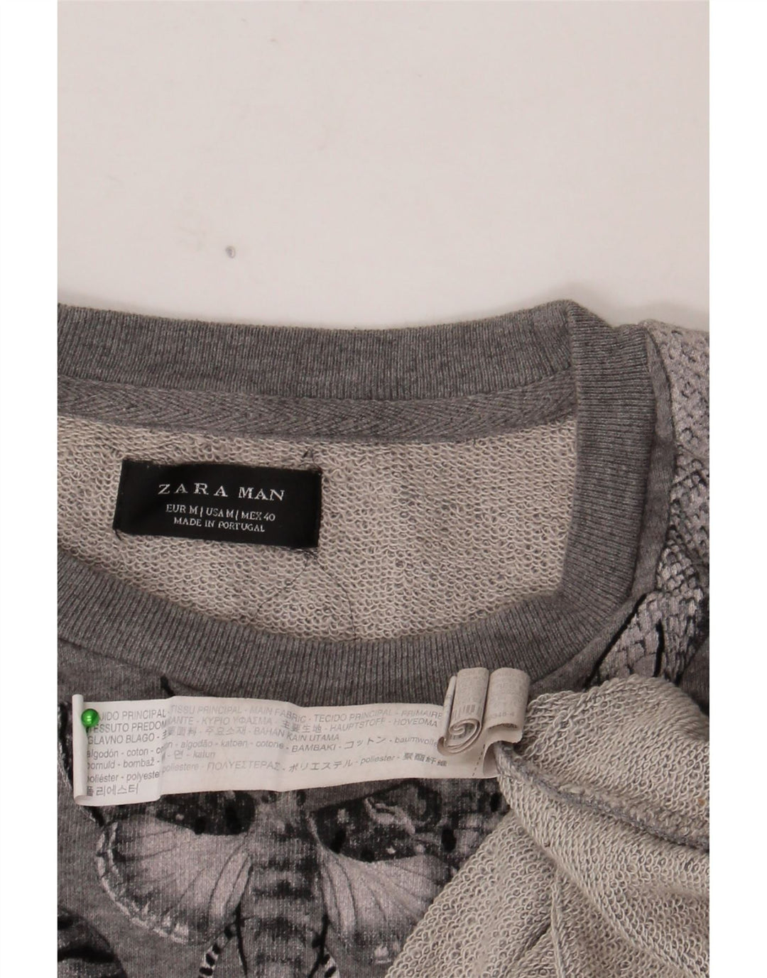 Pulover pentru bărbați Zara, cu grafică, din bumbac floral, gri mediu