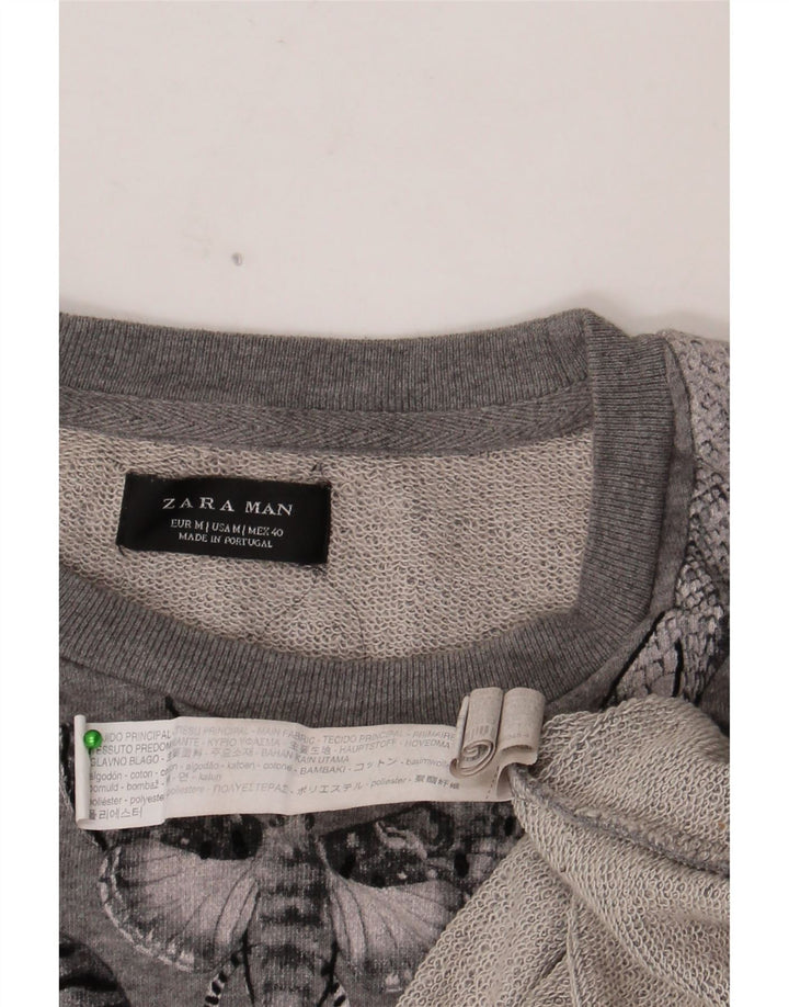 Pulover pentru bărbați Zara, cu grafică, din bumbac floral, gri mediu