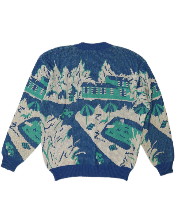 Pulover VINTAGE pentru femei, cu model abstract, cu decolteu în V, IT 52 2XL Albastru