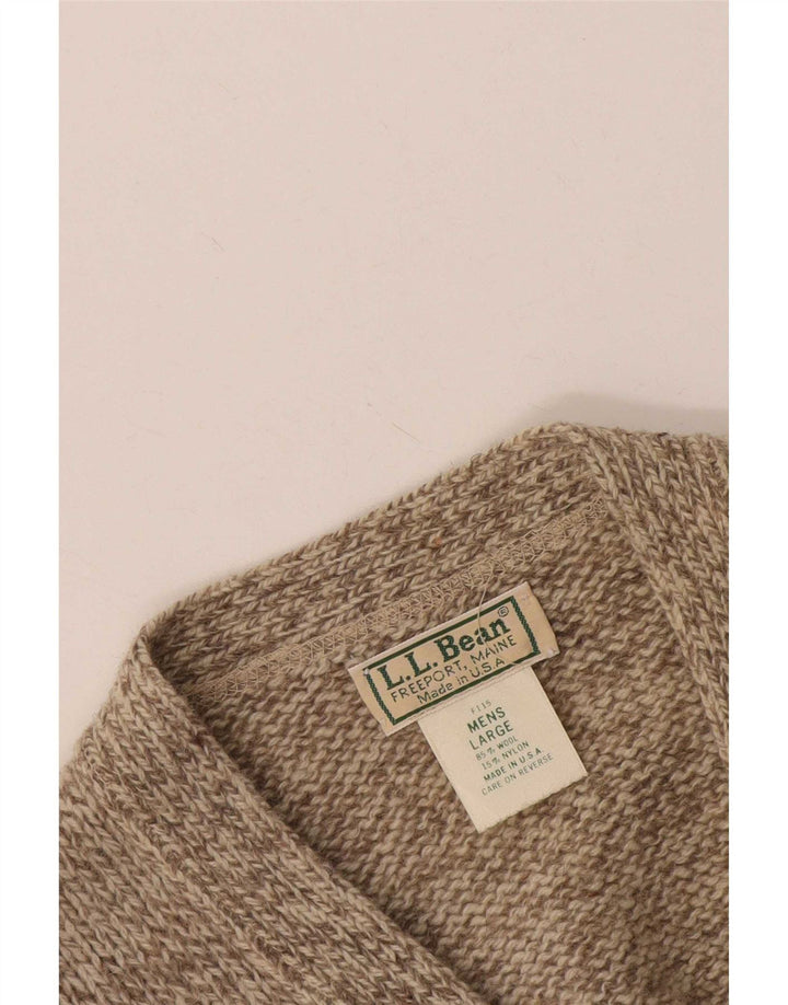 Pulover cardigan pentru bărbați L.L.Bean, lână mare bej cu pete