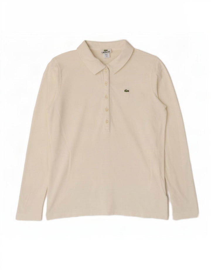 Tricou polo pentru femei Lacoste cu mânecă lungă Mărimea 44 mare alb