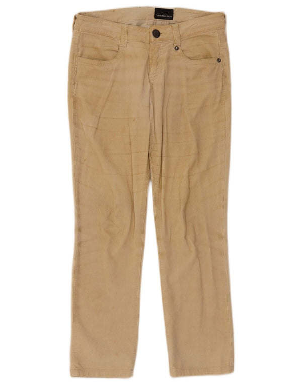 Pantaloni drepti din velur pentru femei Calvin Klein L29 L28 bumbac bej