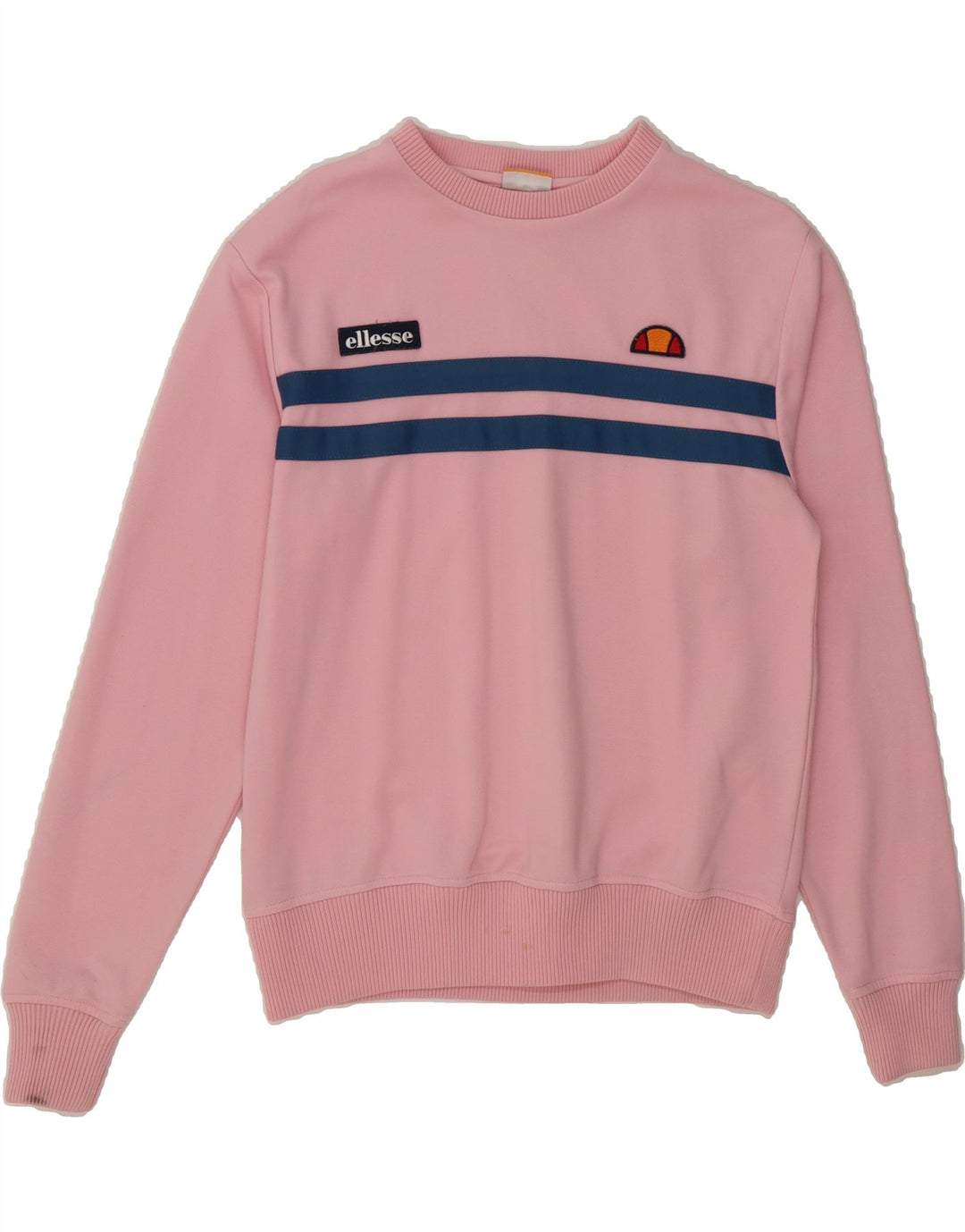 ELLESSE Womens Sweatshirt Jumper UK 14 Medium Pink Striped Cotton Vintage Ellesse and Second-Hand Ellesse from Messina Hembry 