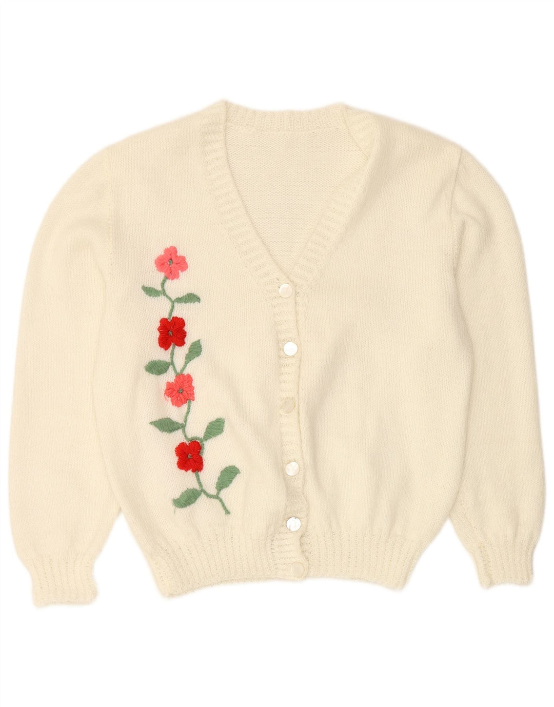 Pulover cardigan pentru femei VINTAGE UK 16, mare, alb, floral