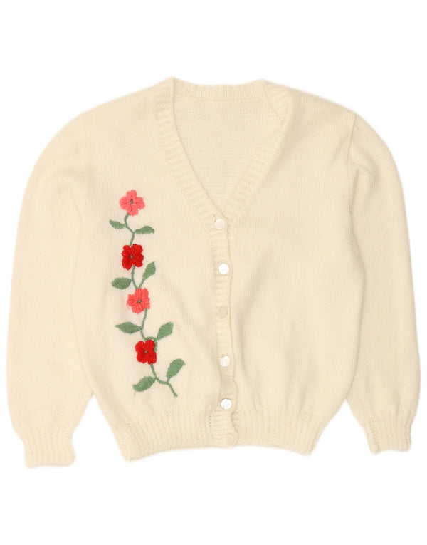 Pulover cardigan pentru femei VINTAGE UK 16, mare, alb, floral