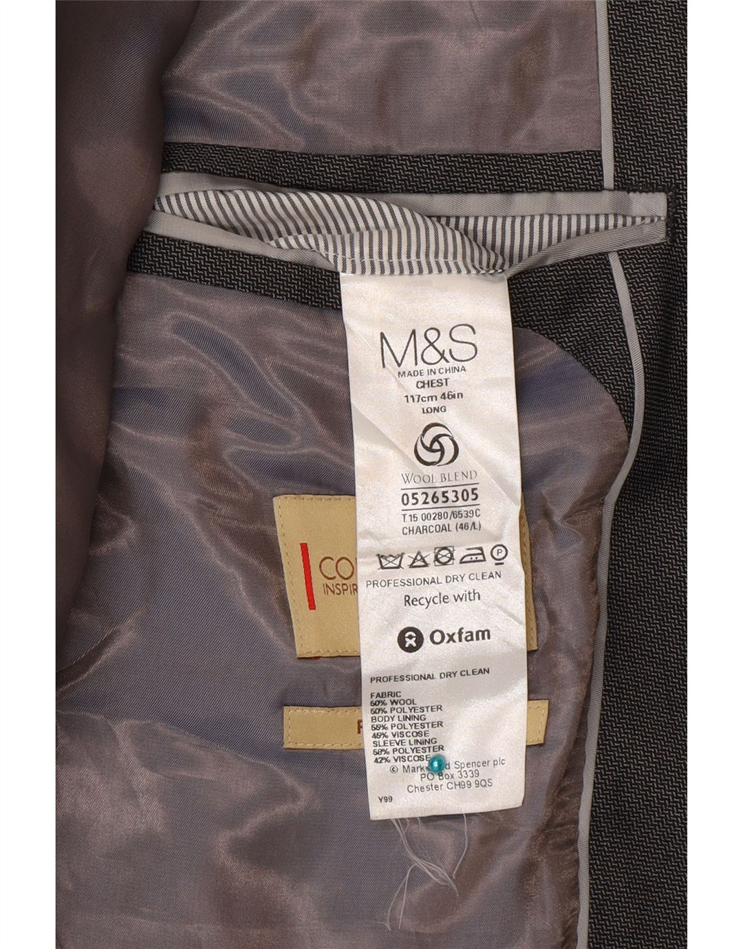 Marks & Spencer jachetă pentru bărbați cu 2 nasturi, UK 46 XL, lână gri