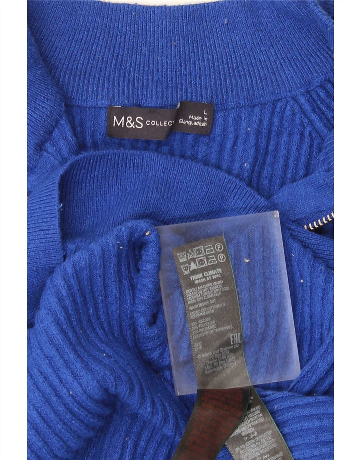Pulover pentru femei Marks & Spencer, cu fermoar, cu gât, UK 16, mare, albastru, viscoză