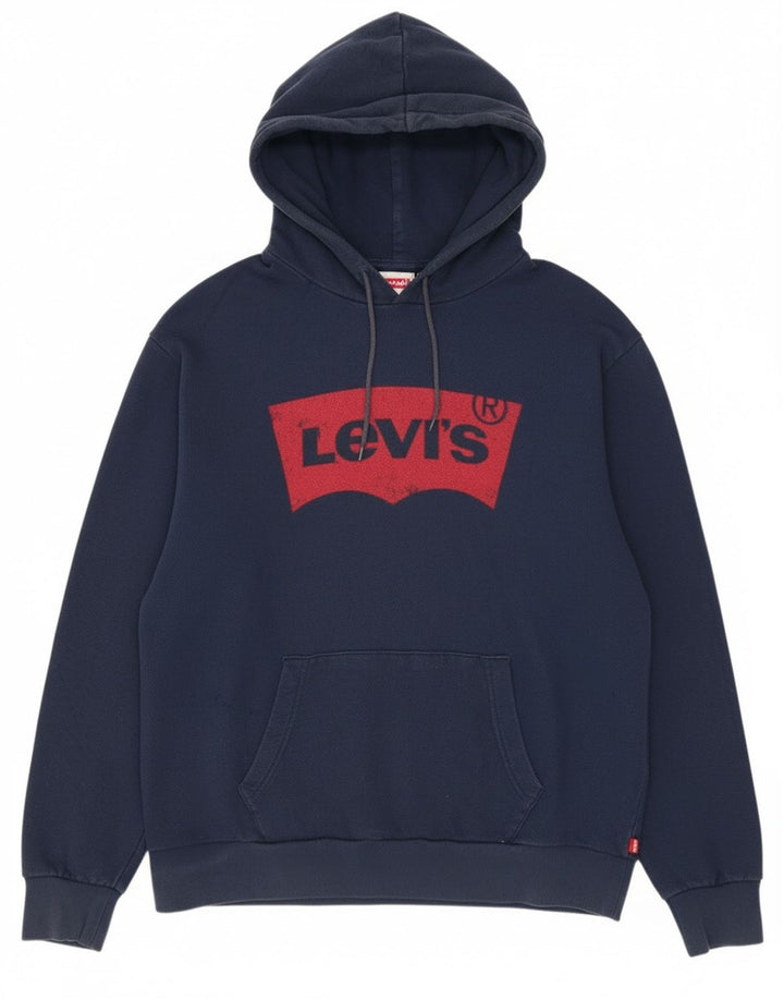 Pulover cu glugă supradimensionat cu grafic Levi's pentru femei UK 16 mare bumbac bleumarin