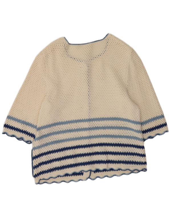 Cardigan vintage cu mânecă scurtă pentru femei UK 16, mare cu dungi albe