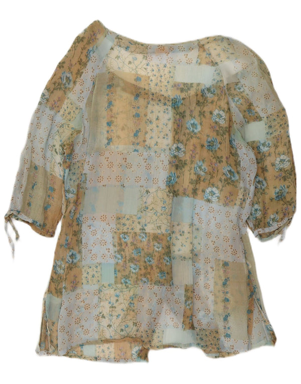 Bluză cămașă vintage pentru femei cu mâneci 3/4 UK 16 mare, multicoloră, florală