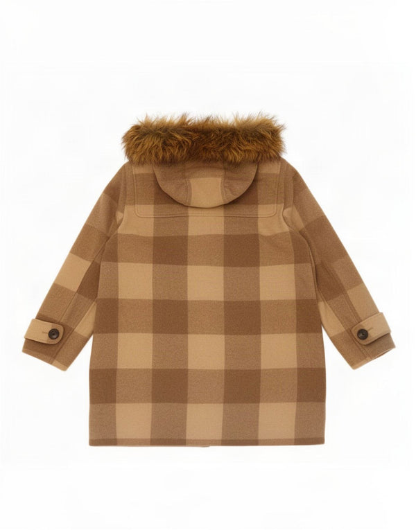 Marks & Spencer Womens Hooded Double Breasted Coat UK 16 Large Beige Check
