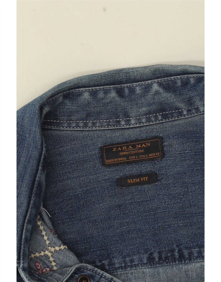 Cămașă din denim pentru bărbați Zara, mare, albastru, geometrică