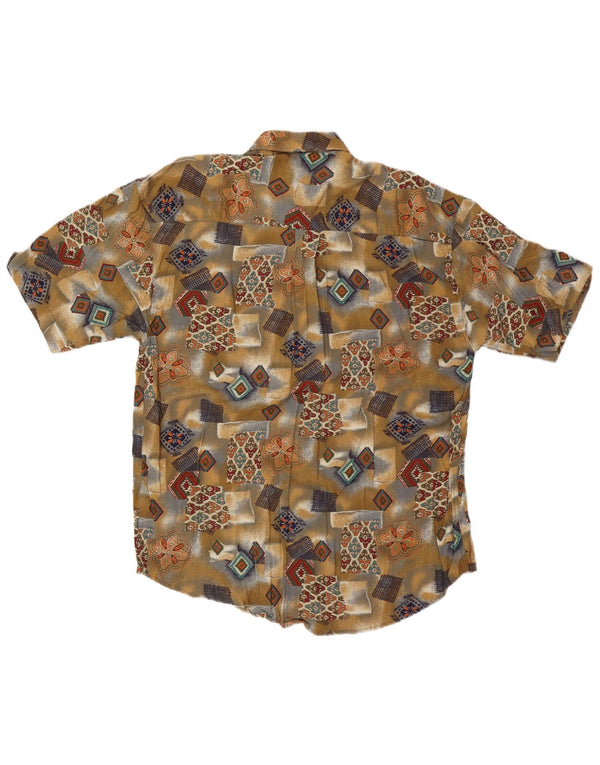 Vintage Mens Short Sleeve Shirt 2XL Khaki Patchwork Viscose