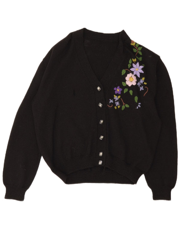 Pulover Cardigan Vintage pentru Damă UK 16 Mare Negru Floral