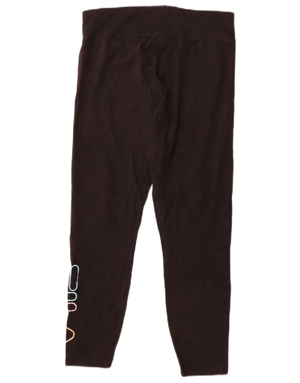 Fila Womens Graphic Crop Leggings UK 14 Large Black Cotton