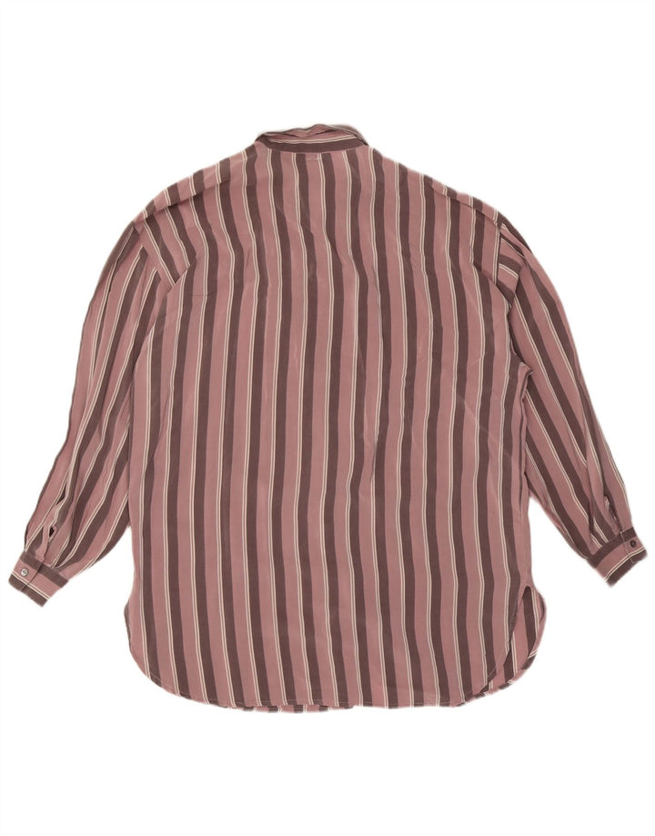 Bluză cămașă pentru femei VINTAGE UK 14 Mătase mare cu dungi roz