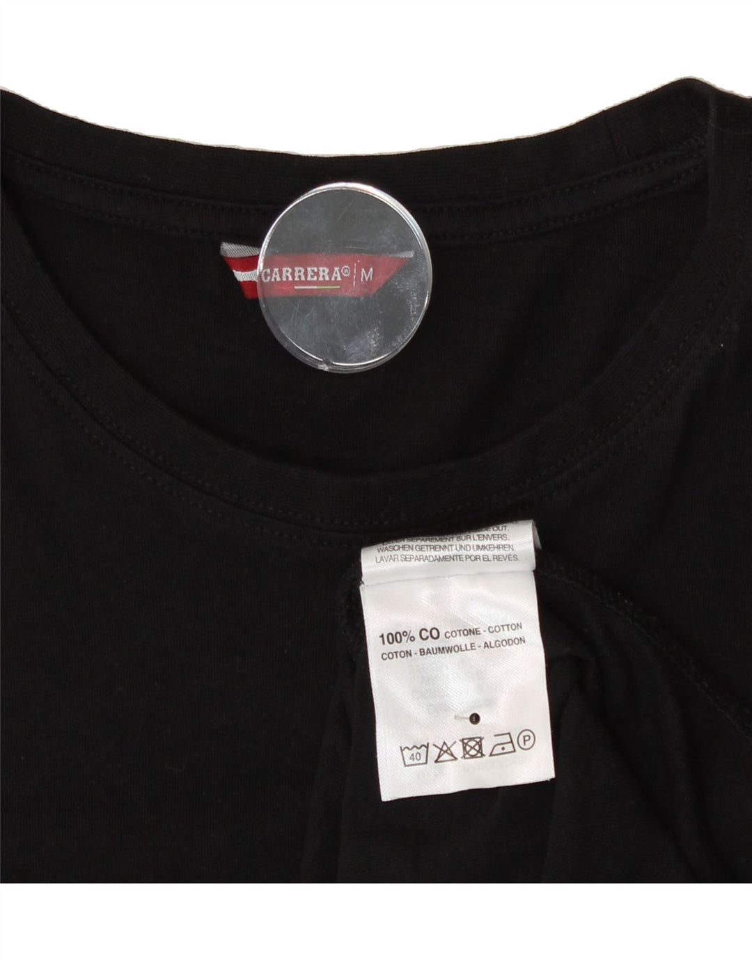 CARRERA Womens Graphic T-Shirt Top UK 14 Medium Black Cotton Vintage Carrera and Second-Hand Carrera from Messina Hembry 