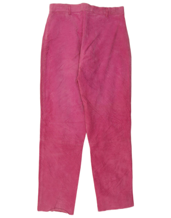 VINTAGE Pantaloni drepti de piele intoarsa pentru femei UK 16 Large W30 L29 Pink Piele