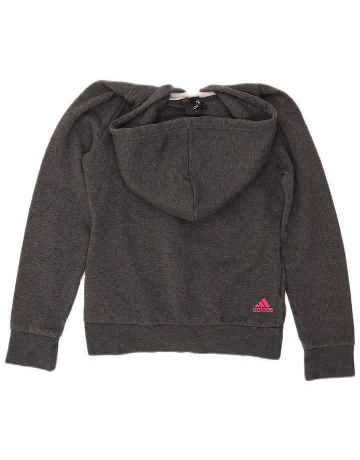 Pulover ADIDAS pentru femei, cu hanoră cu grafică, UK 8/10, bumbac, gri mic