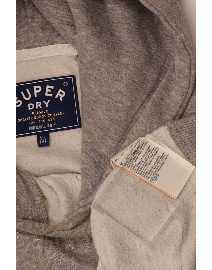 SUPERDRY Pulover cu glugă cu grafic pentru femei UK 14, bumbac gri mediu