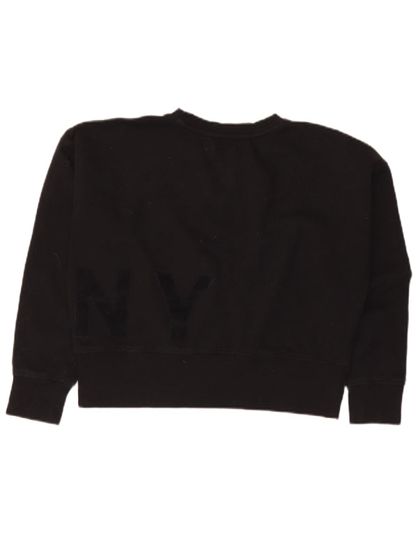 Dkny Womens Oversized Crop Graphic Sweatshirt Jumper UK 10 Small Black